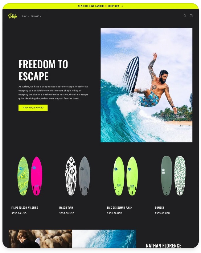 Surf ecommerce website preview