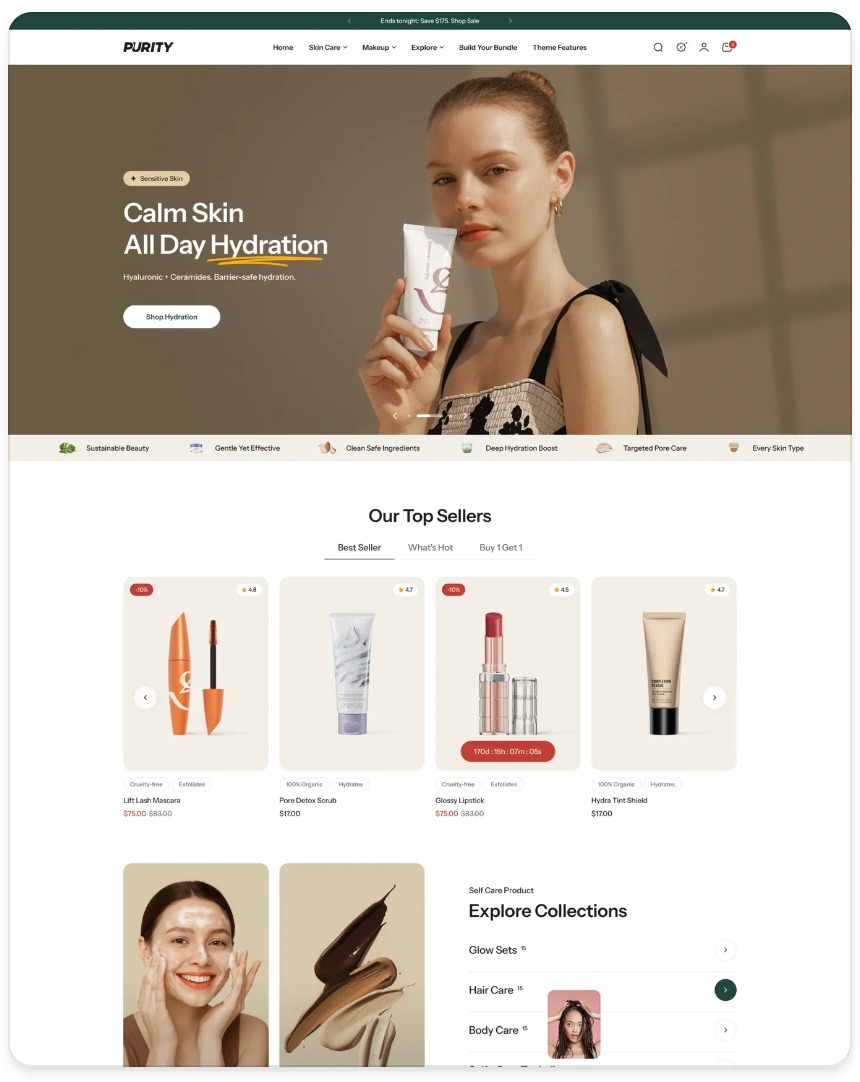 Skincare ecommerce website preview