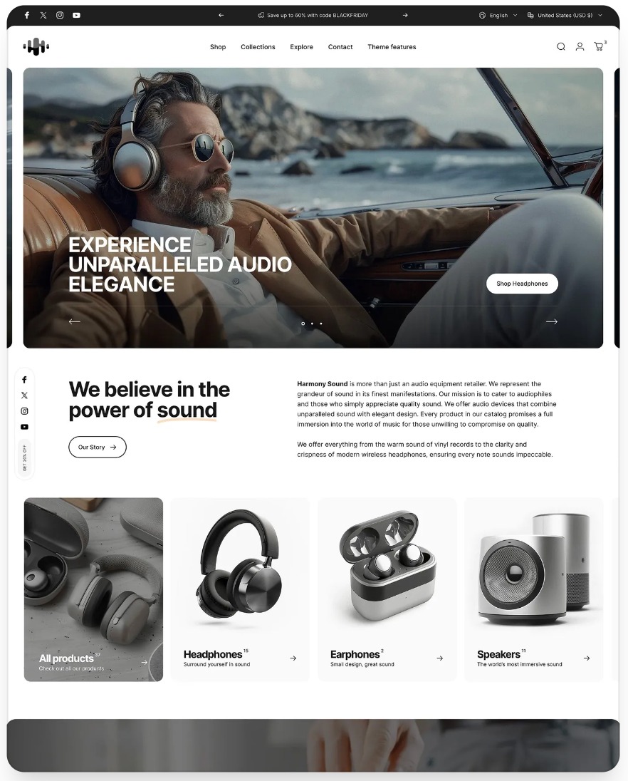 Premium audio ecommerce website preview