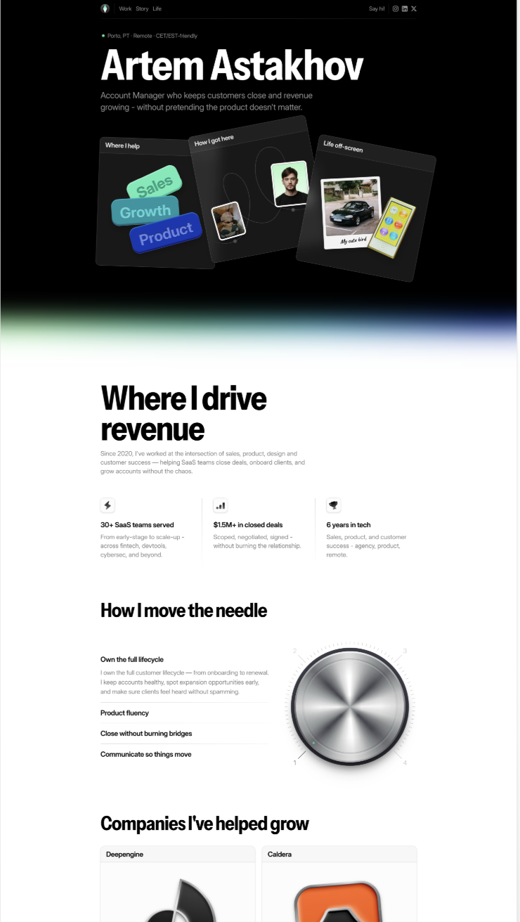 Personal brand landing page portfolio example