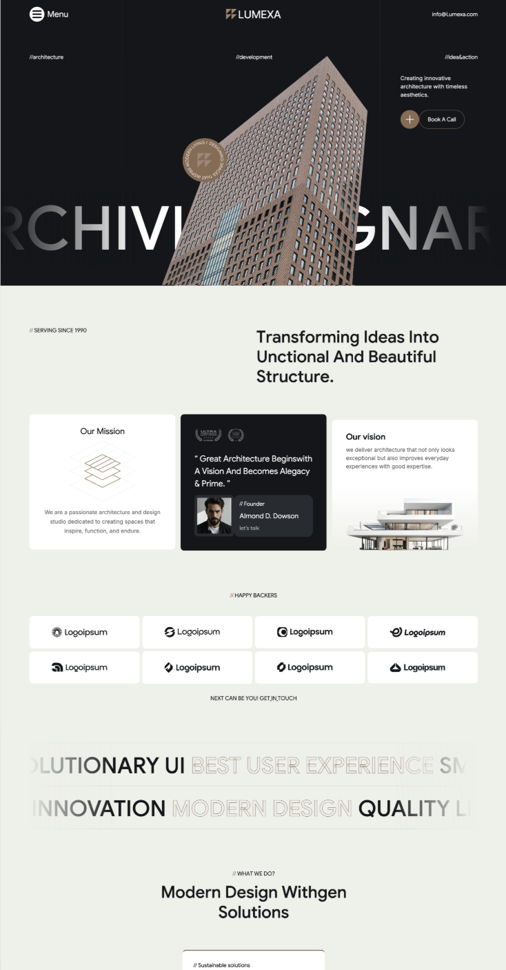 Executive brand landing page portfolio example